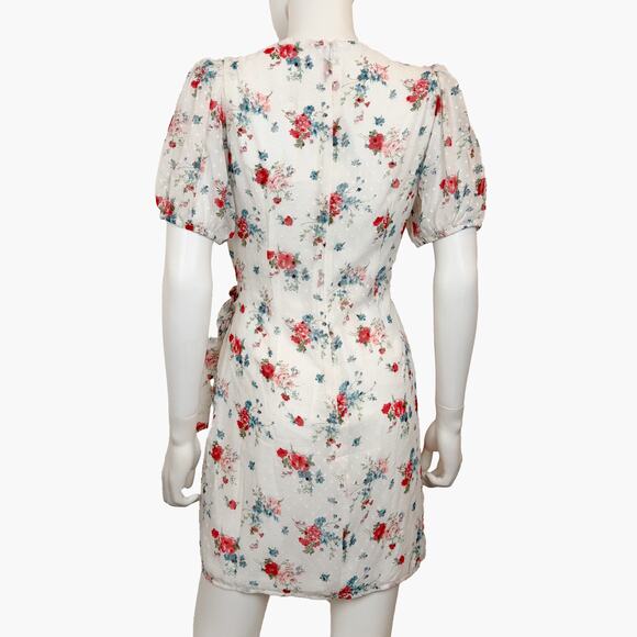 NWT COLLECTIVE CONCEPTS Sheer Floral V-Neck Wrap Mini Dress (White | Size S) - Picture 6 of 14